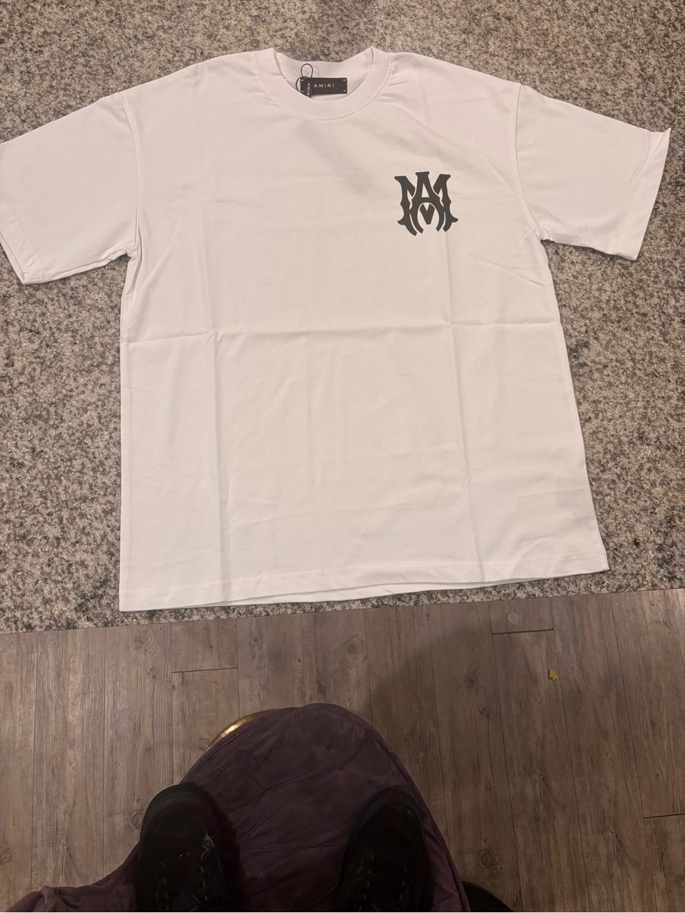 AMIRI White Short Sleeve Tee with Black Chest Logo